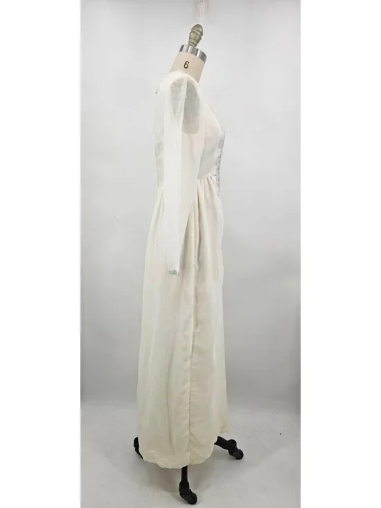 VTG Young Edwardian Arpeja Off White Gauze Maxi Dress Womens 11 Peasant - Picture 4 of 8